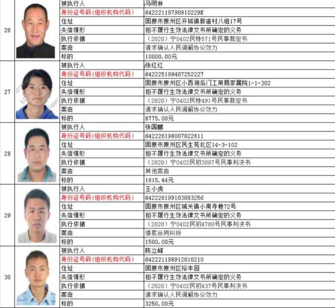 最高欠款329余万元！宁夏两法院公布失信被执行人名单（最新发布）