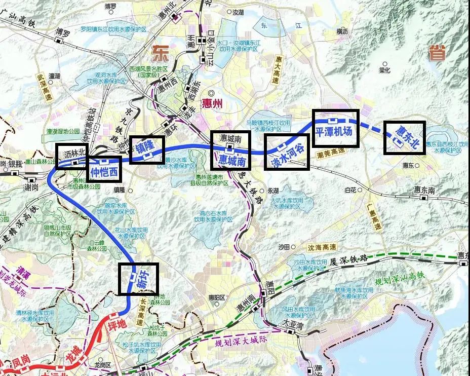 惠州新圩,沥林,惠城南站至惠州机场,在惠州沥林北站与莞惠城际接轨