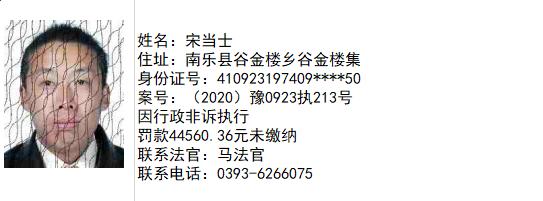 南乐县法院失信被执行人名单第二十四期