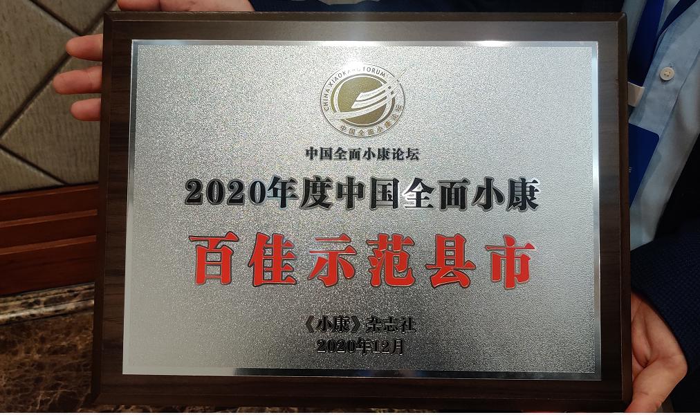 小康百佳示范县市;同时,凭借"乡村钉"平台荣获"2020年度中国十大社会