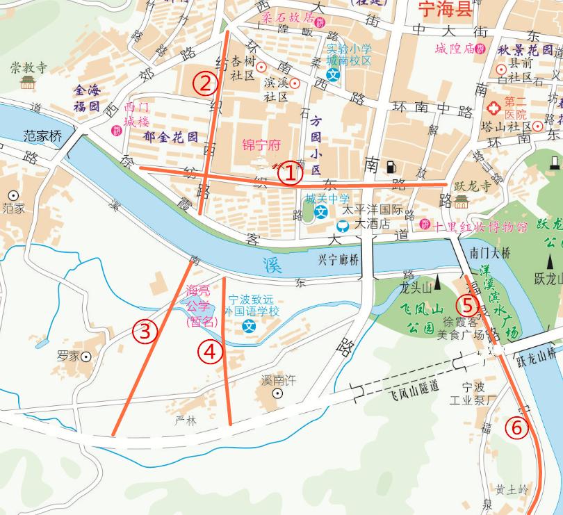 宁海县城区拟命名(更名)道路示意图(二)宁海县城区拟命名(更名)道路