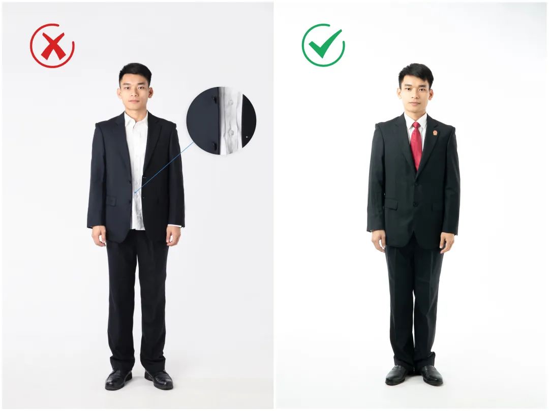 不适宜: 着制服时戴工牌,佩戴与身份无关的配饰等.
