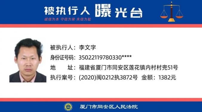 曝光！福建多地最新发布失信被执行人！（最新发布）