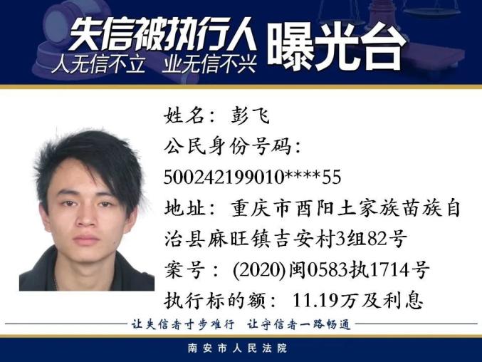 曝光！福建多地最新发布失信被执行人！（最新发布）