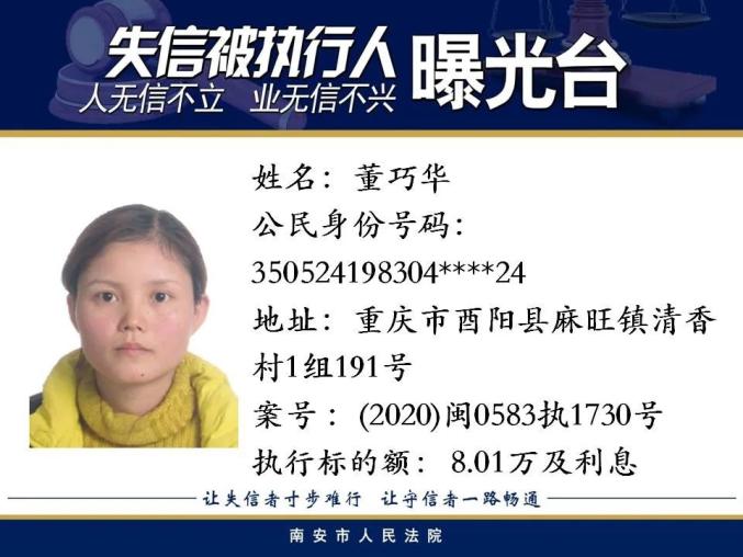 曝光！福建多地最新发布失信被执行人！（最新发布）
