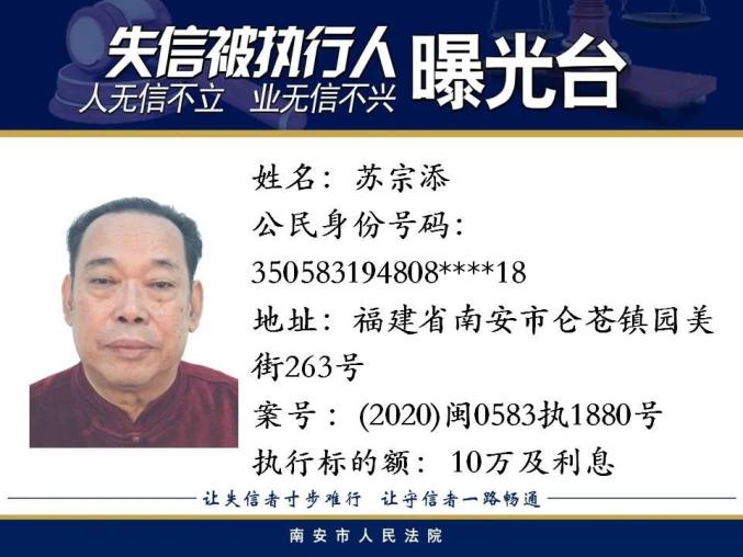 曝光！福建多地最新发布失信被执行人！（最新发布）
