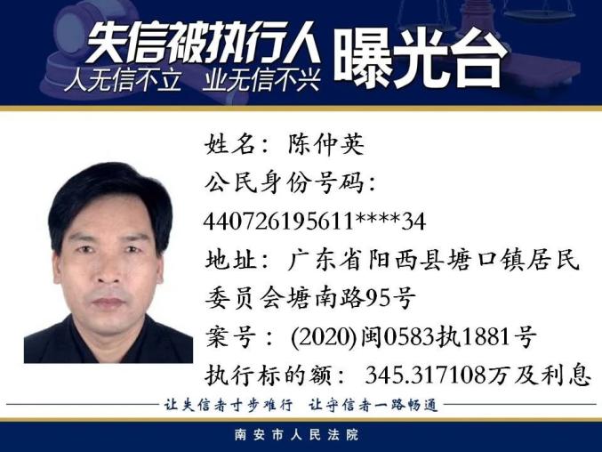 曝光！福建多地最新发布失信被执行人！（最新发布）