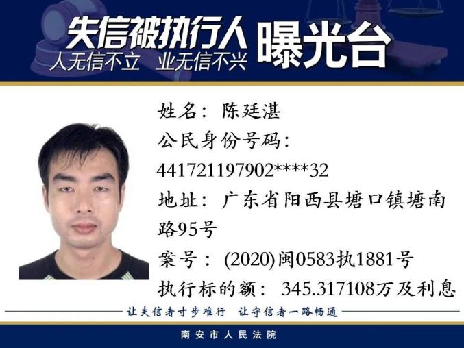 曝光！福建多地最新发布失信被执行人！（最新发布）