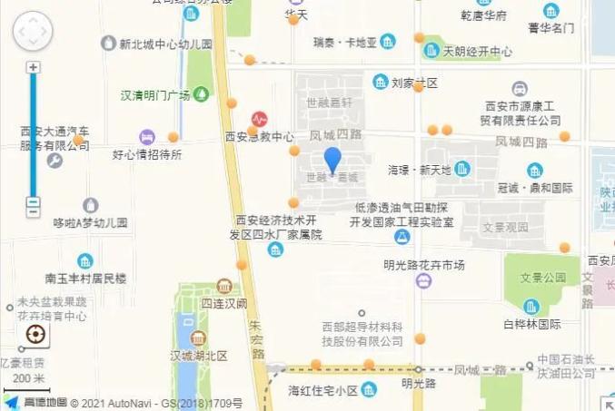 东临明光路,西临朱宏路,南临凤城三路,北临凤城四路,开发商为西安世
