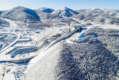 滑雪场宣化二中学生在雪场刻苦训练"雪如意"国家跳台滑雪中心张家口