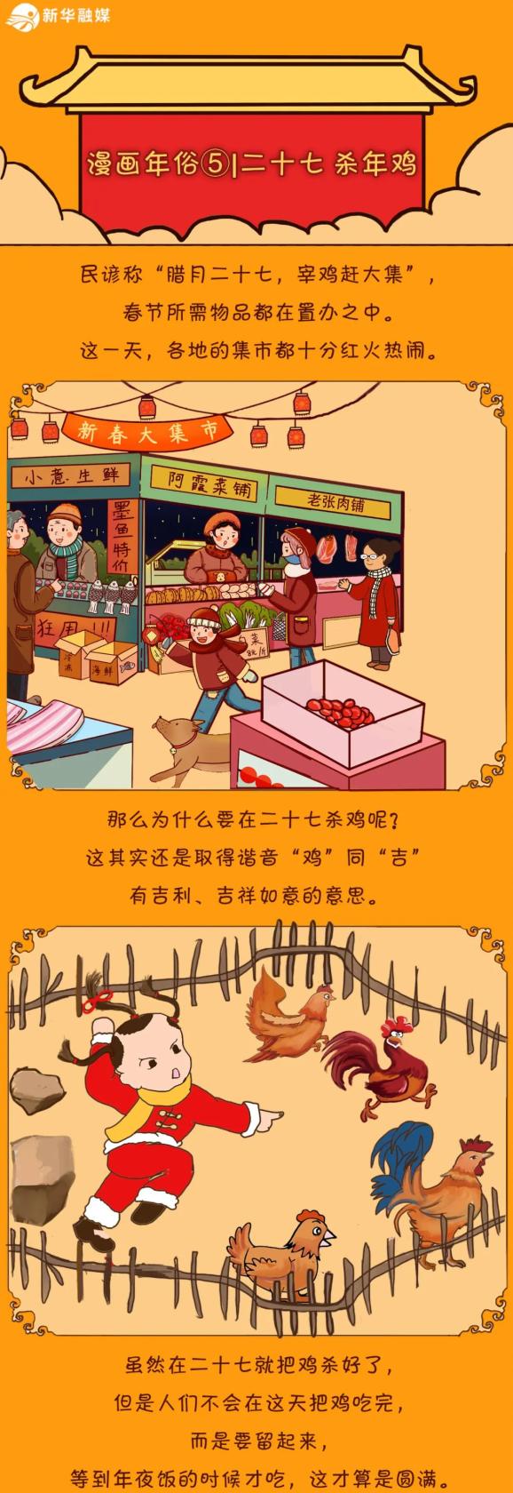 腊月二十七:宰公鸡 赶大集 "喔喔喔……"要杀鸡 杀鸡,同样是取的谐音