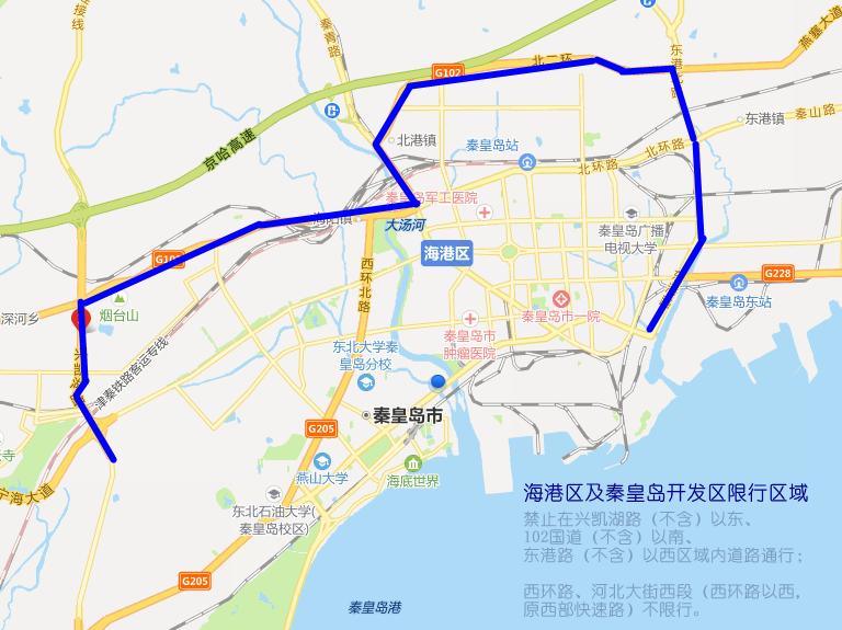 北戴河区:禁止在山东堡立交桥(含)以南,驼峰路(不含)以东区域内道路