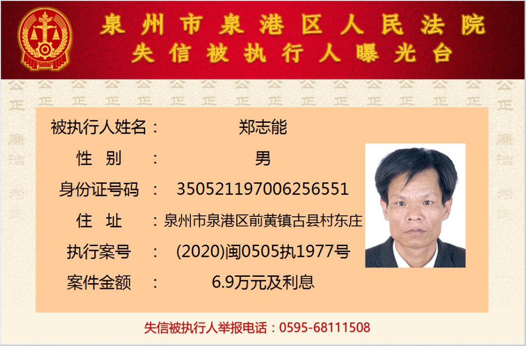 泉港法院2021年第2期失信被执行人曝光台(新增8人)