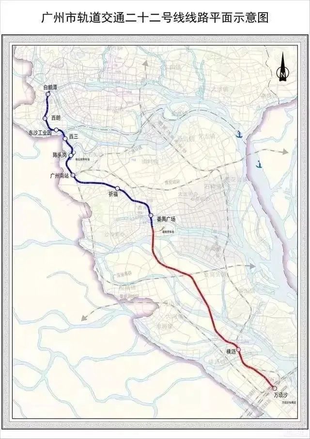 蓝色部分为广州地铁22号线在建线路