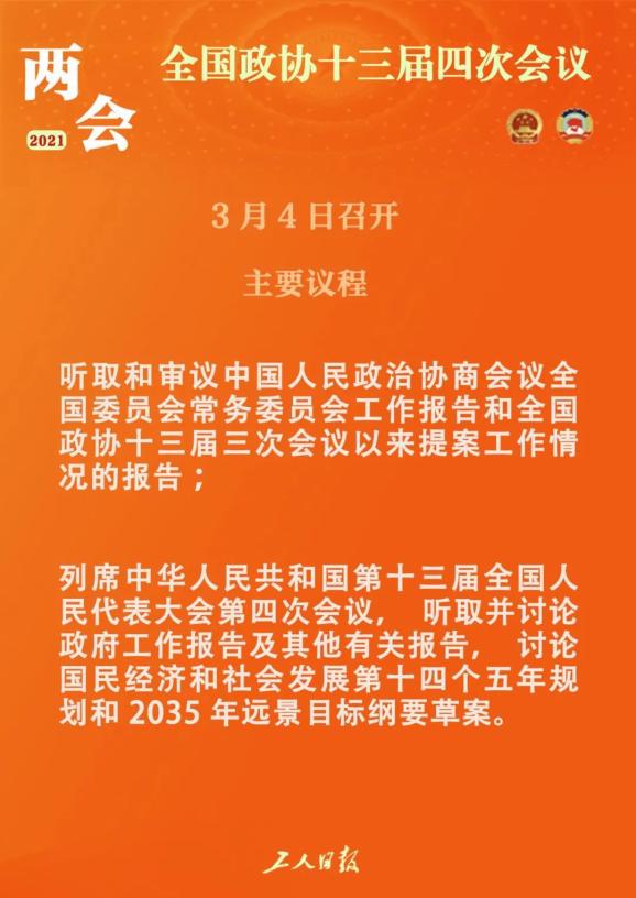 2021年全国两会主要议程速览!