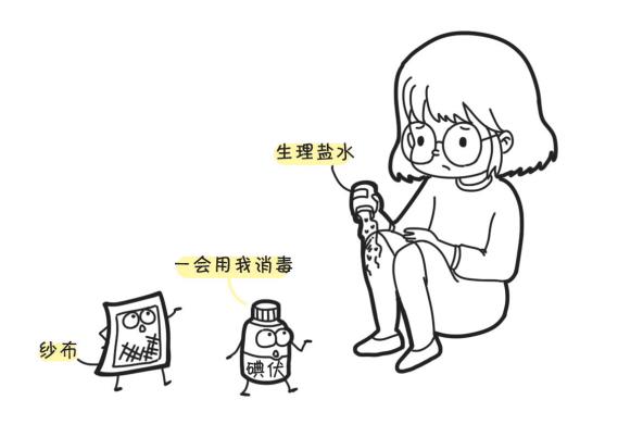 引起了擦伤,伤口表面隐隐渗血,可以先用生理盐水冲洗,之后用碘伏消毒