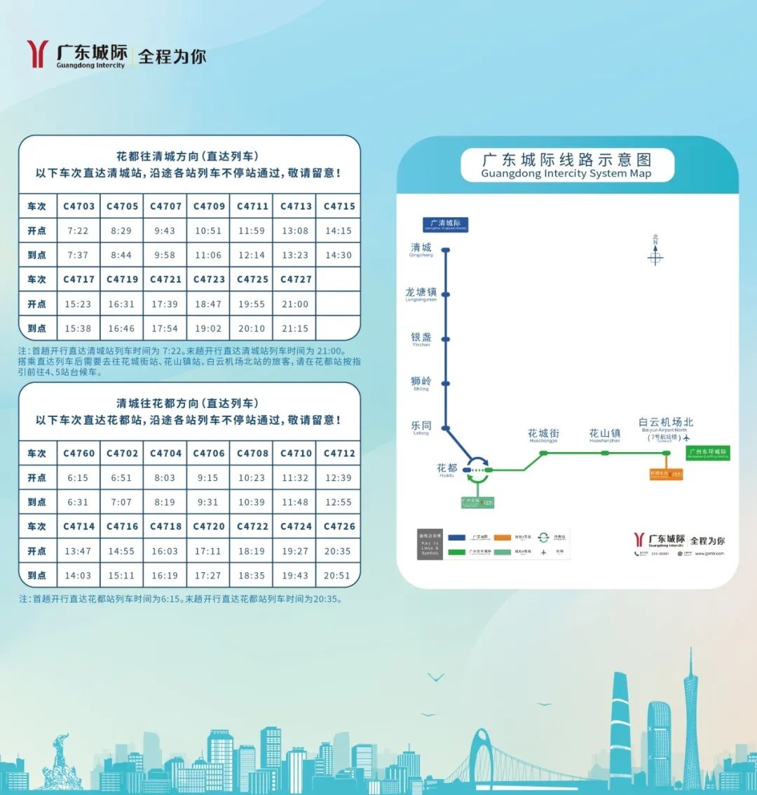 3月11日起,广清城际清城站发出的4趟直达车时刻表微调