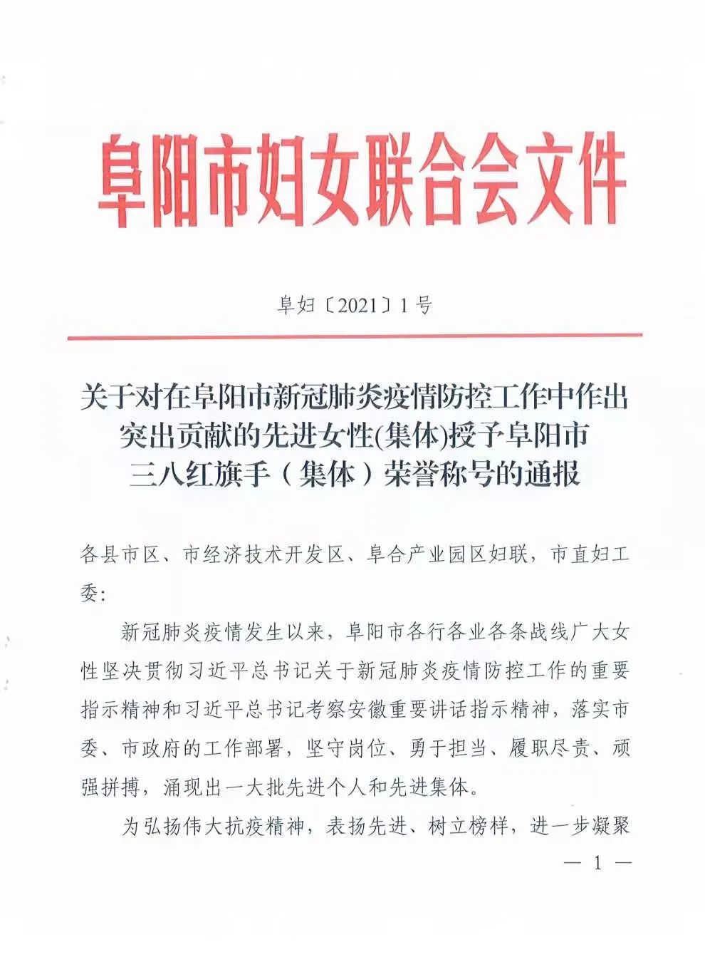 祝贺我区这些人单位荣获阜阳市三八红旗手标兵三八红旗集体