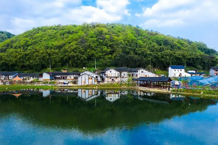 渝北发布 渝北区洛碛镇大天池村,远处一座座青山倒映在水中,一排排