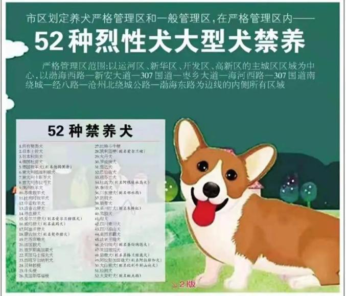 严格管理区内禁养52种烈性犬大型犬