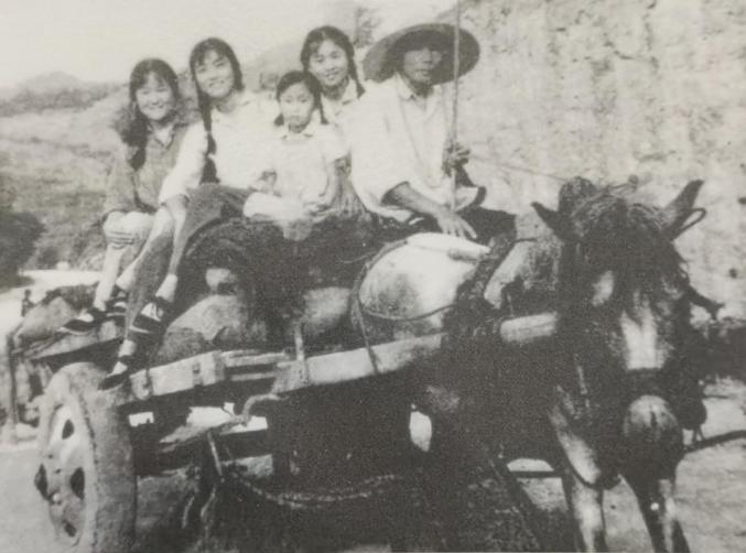 1971年,关岭县鸡场公社知青乘坐生产队人员的马车进城赶场.