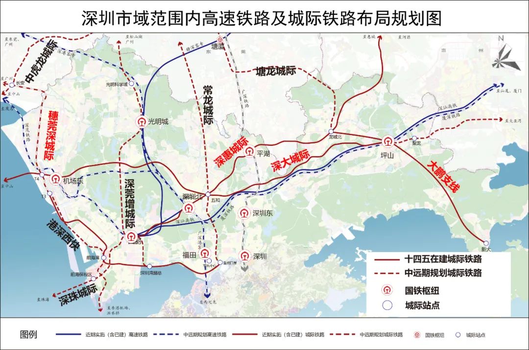 深圳市域范围城际铁路布局规划图(点击查看大图)