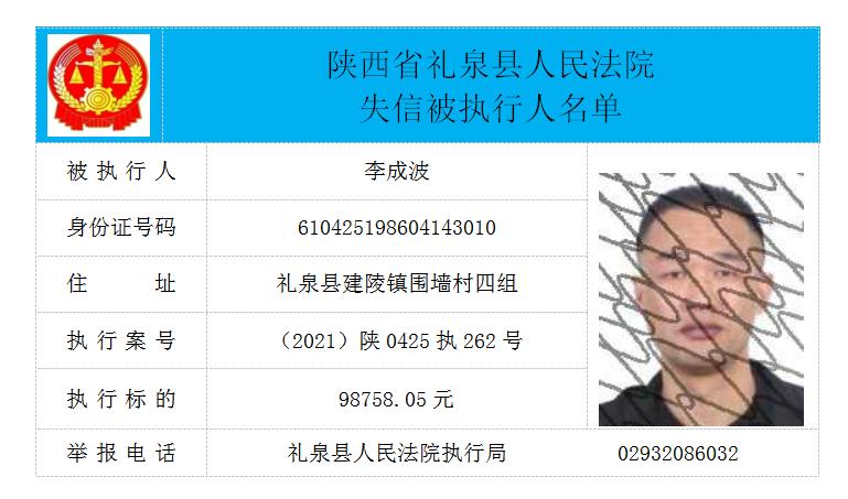 礼泉县人民法院 二〇二一年第二期失信人员公布