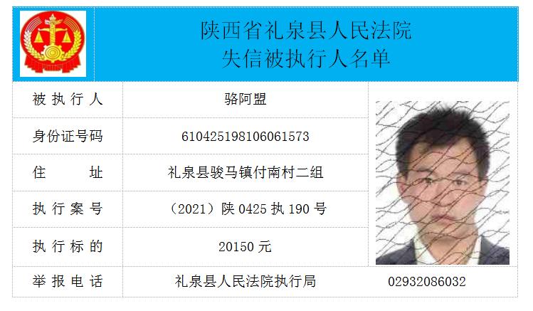 礼泉县人民法院 二〇二一年第二期失信人员公布