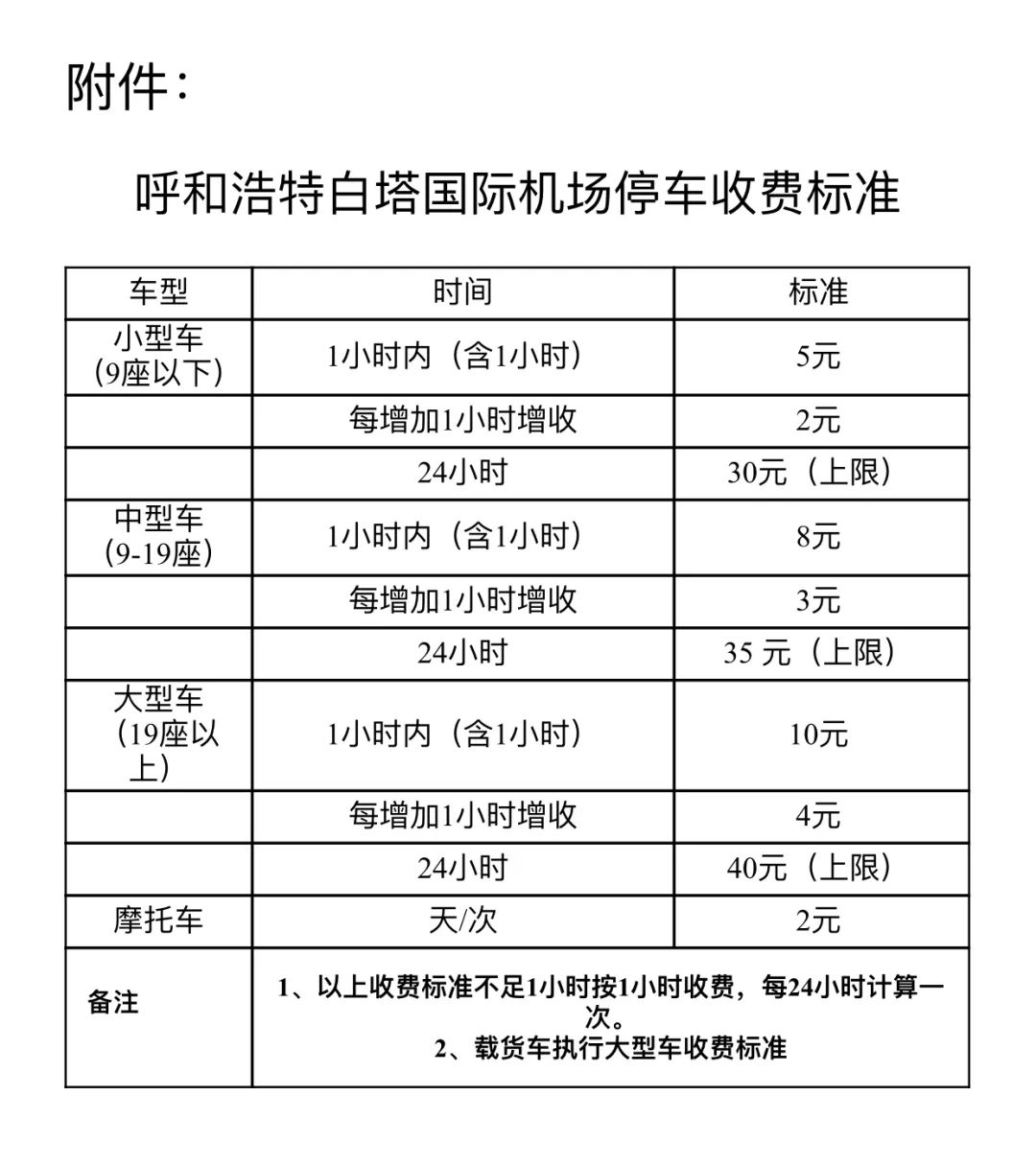 快看!呼和浩特白塔国际机场停车服务收费标准公布