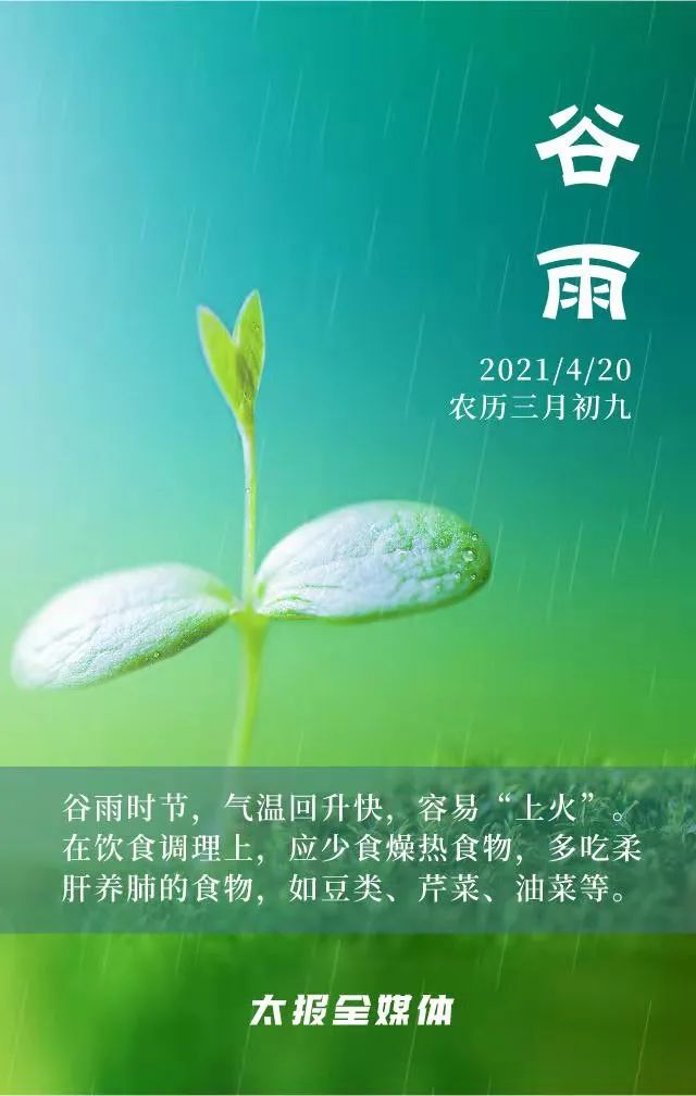 明天谷雨,春天最后一个节气!本周太原雨雨雨!