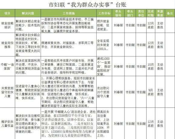 鸡西市妇联我为群众办实事台账公示