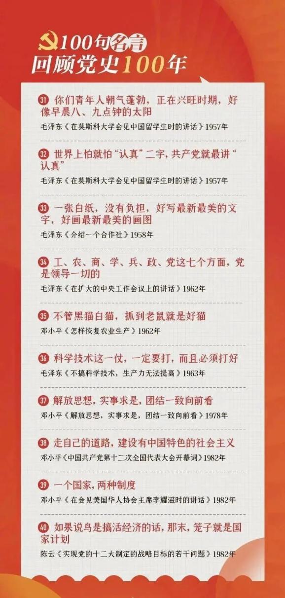 党史学习100句名言回顾党史100年