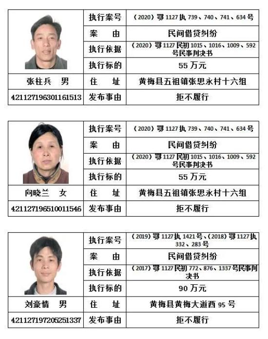 第二期最高欠款605万黄梅法院又一批老赖名单曝光啦