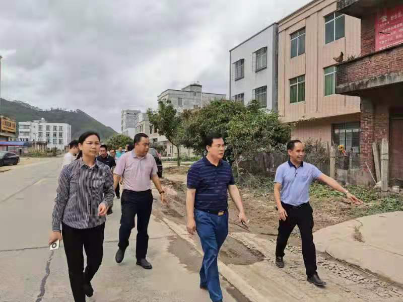 图为化州市地方公路局局长陈波锋一行到s285线丽岗段调研