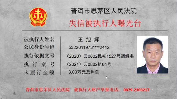 失信曝光台普洱市思茅区人民法院执行公告2021第1号