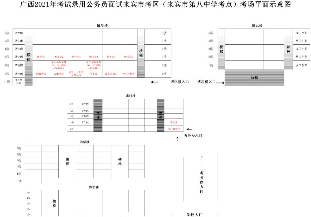 公务员面试公告来了附来宾考区职位所在候考室示意图