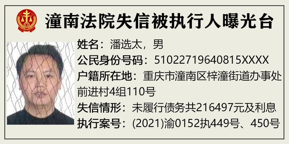 潼南法院失信被执行人曝光台 (2021年第11期)