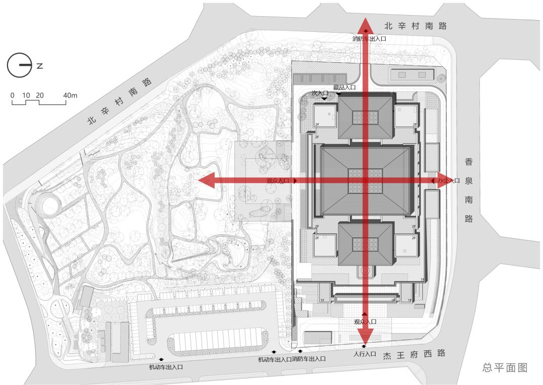 十字主轴线▲层层退台纪念馆总体布局采用十字轴线,建筑主轴线顺应