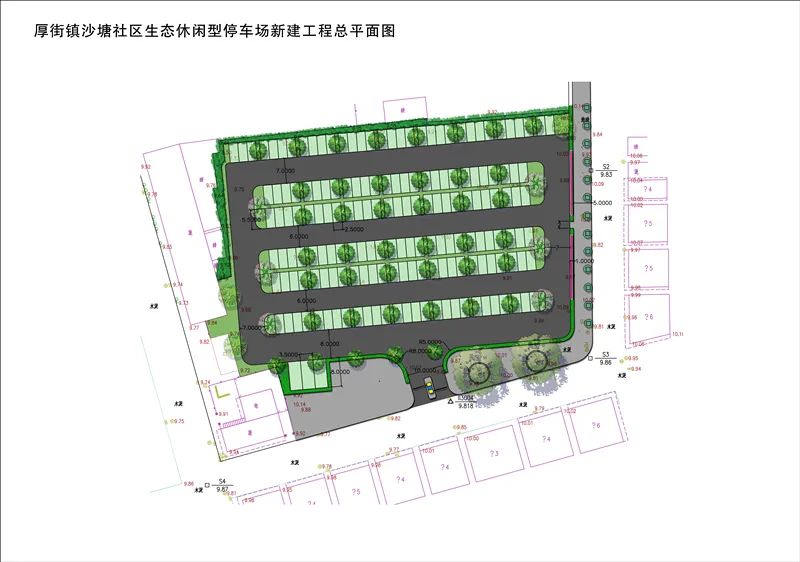 航拍沙塘咸塘停车场,沙塘打造绿树环抱的生态休闲型停车场