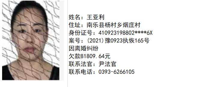 南乐县法院失信被执行人名单第三十九期