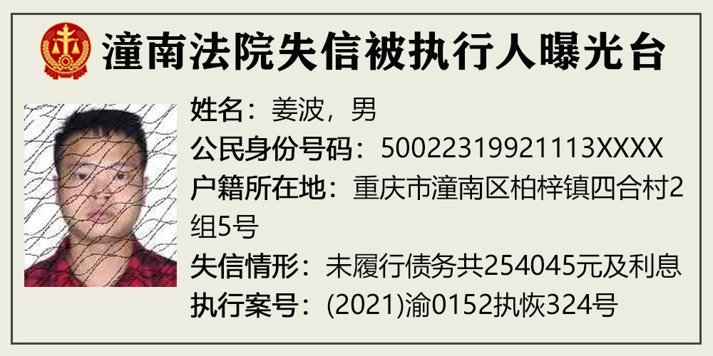 潼南法院失信被执行人曝光台(2021年第15期)