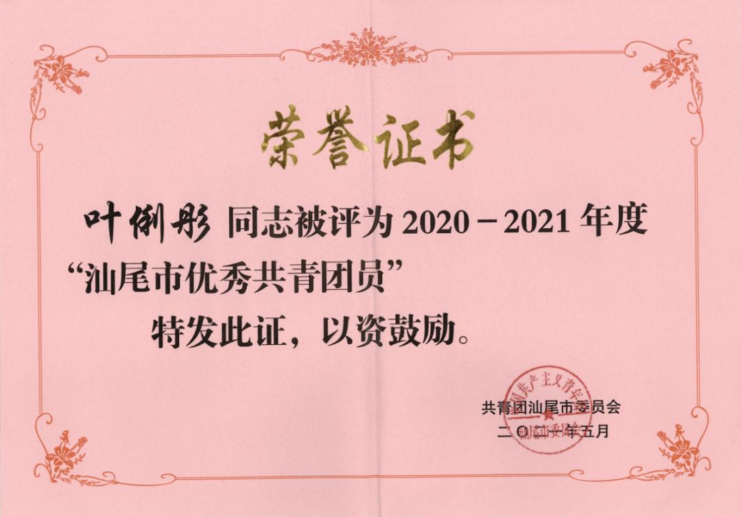 ("优秀共青团员"荣誉证书)