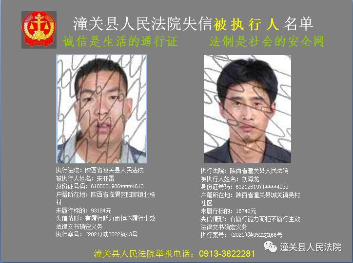 我为群众办实事潼法在行动潼关县人民法院失信被执行人名单2021年第3