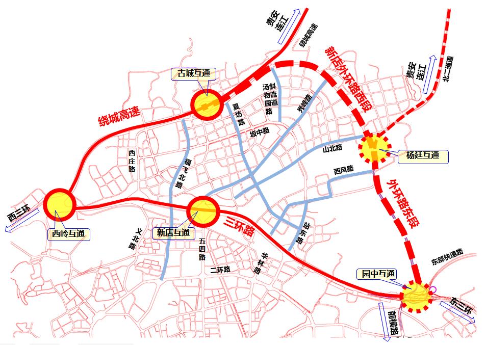 福州新店外环路主线已于 今日上午9时30分正式通车啦 从北三环一路行