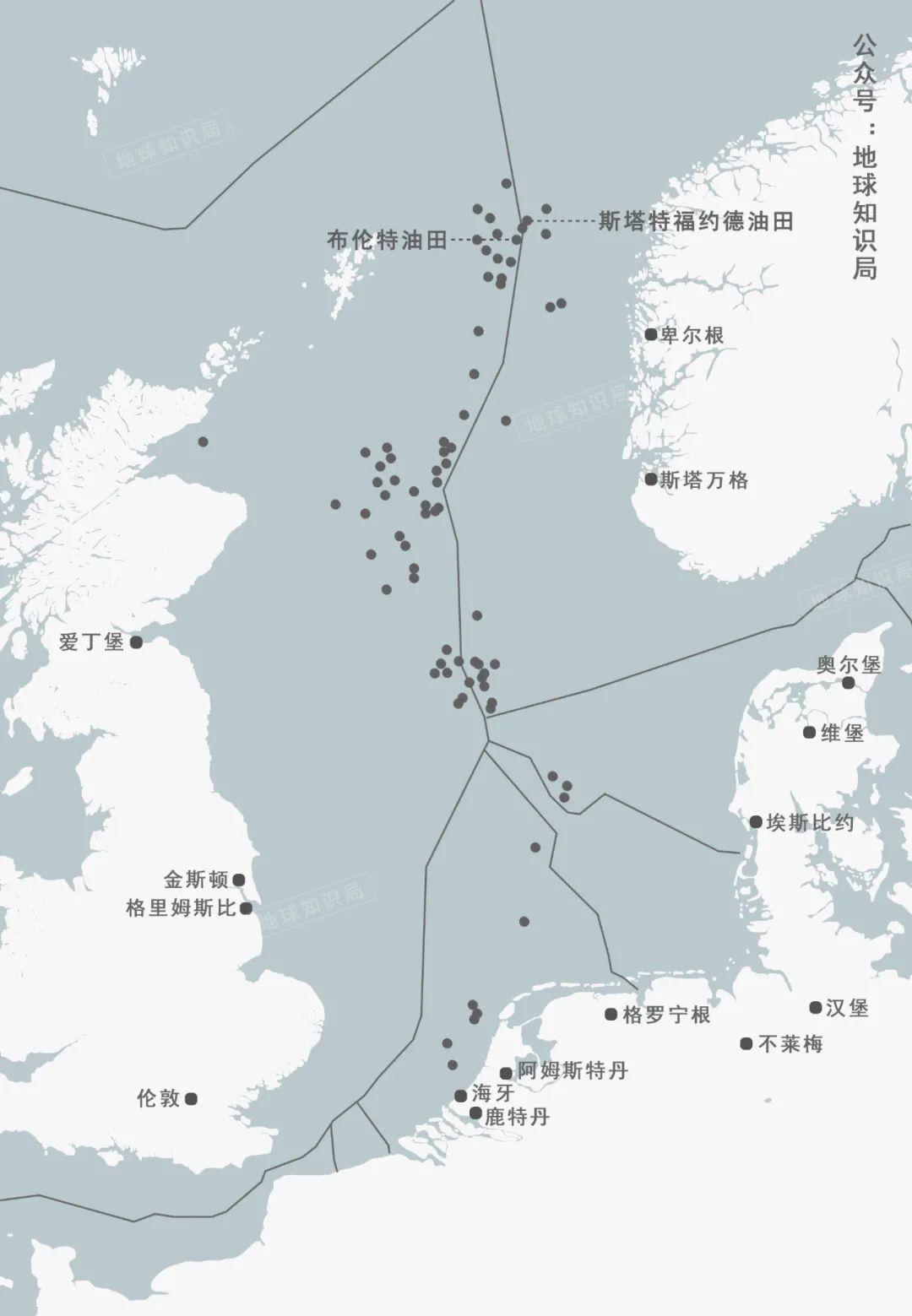 这北海上的油田其实还挺多的▼从1971年到1975年,北海油田进入了油气