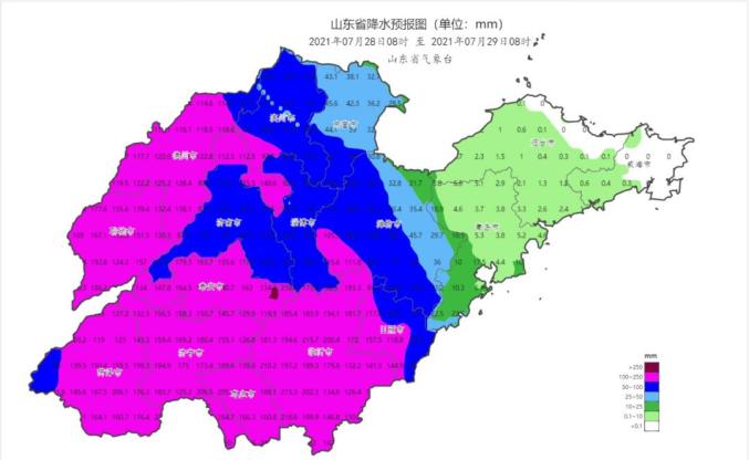 澎湃号>莱阳司法> 2021年7月27日至28日山东省降水预报图(毫米)陆地