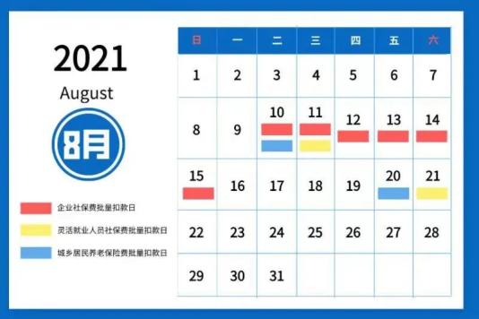 温馨提醒2021年8月社会保险费征缴时间安排看这里