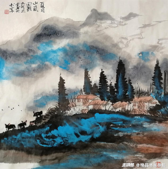 《夏月山岚图》68×68cm《初秋》68×68cm《山水四条屏》136×34cm×4