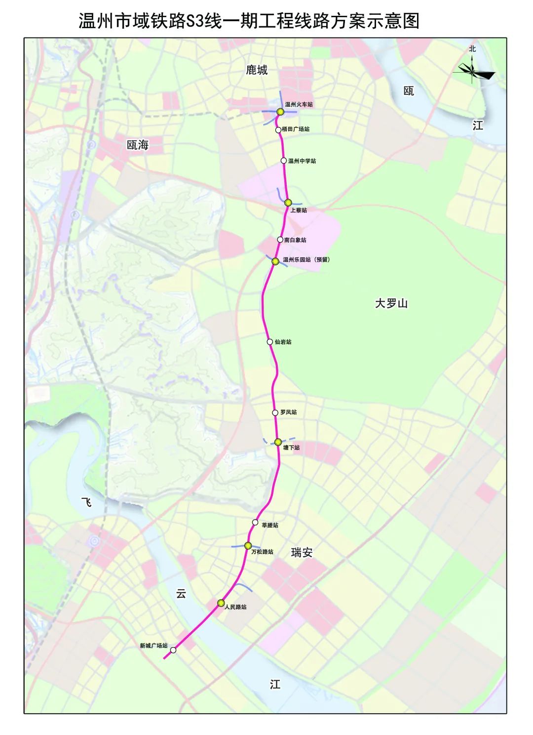澎湃号>温州发布> 注:温州市域铁路s3 线一期工程总体为南北走向,北起