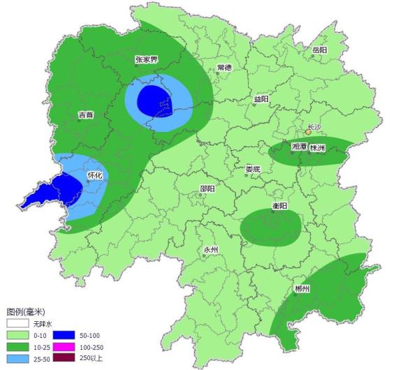 州,张家界,常德南部,怀化,益阳西部,郴州东部部分地区中雨,新晃,芷江